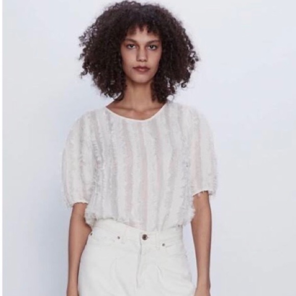 NWT Zara Blouse in Beige/Cream, Size Medium